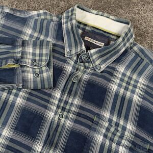 32 Bar Blues Plaid Shirt Mens XL Button Down Long Sleeve Cotton Blue  White